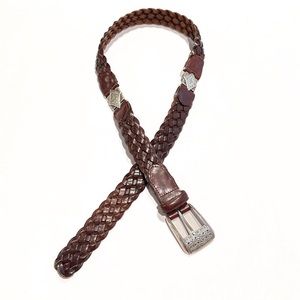 Womens Fossil Brown Braided Woven Leather Belt Silver Tone Hardware Size Large